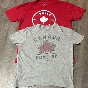2 Howie's Hockey Canada t-shirts. Red and gray. LRG / Xl